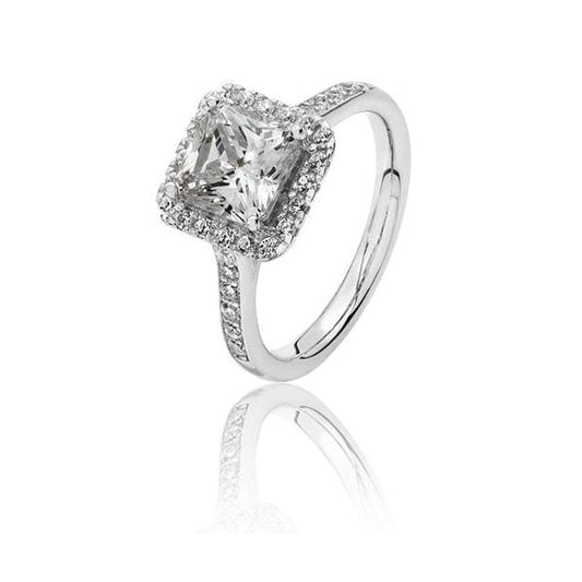 SILVER CLAW SET HALO STYLE RING - SIZE L