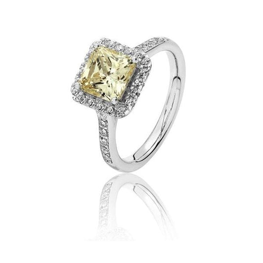 SILVER CLAW SET HALO STYLE YELLOW CZ RING - SIZE L