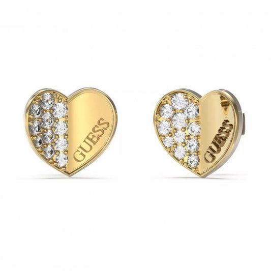 Gold Plated Steel Pavé Crystal Heart Stud Earrings