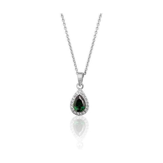 Silver Green CZ Pendant and Chain