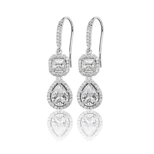SILVER PEAR & SQUARE SHAPE HALO CZ DROPS