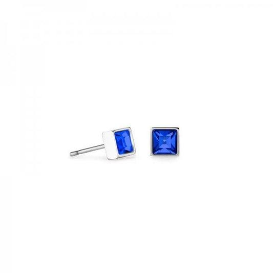 Brilliant Square Earrings Silver Blue