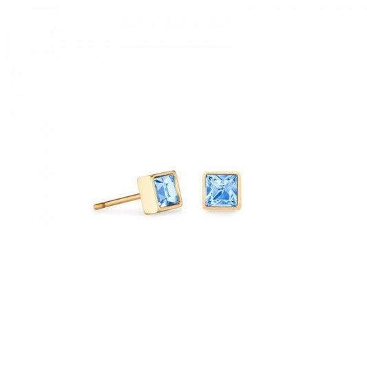 Brilliant Square Earrings Gold Pale Blue