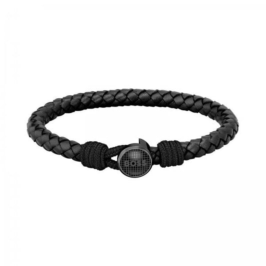 Mens Thad Classic Braided Black Leather Bracelet