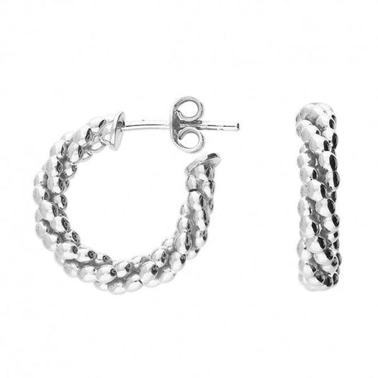 Sterling Silver 15mm Twist Bead Hoop Studs