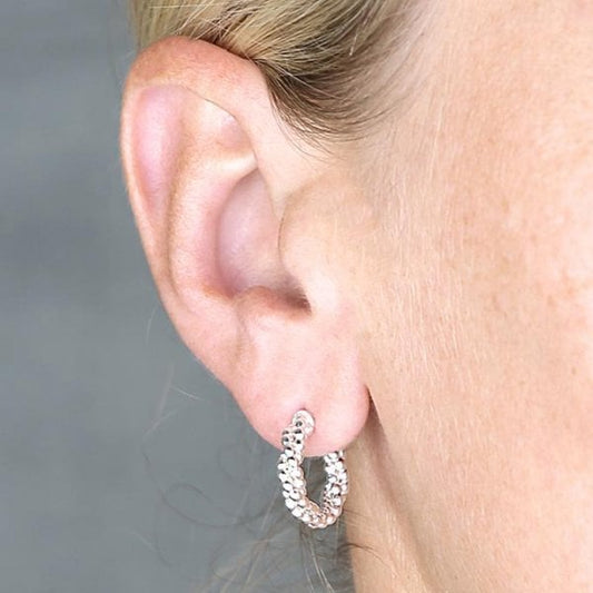 Sterling Silver 15mm Twist Bead Hoop Studs