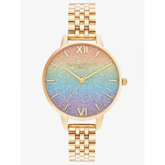 Rainbow Glitter Dial & Gold Bracelet Watch