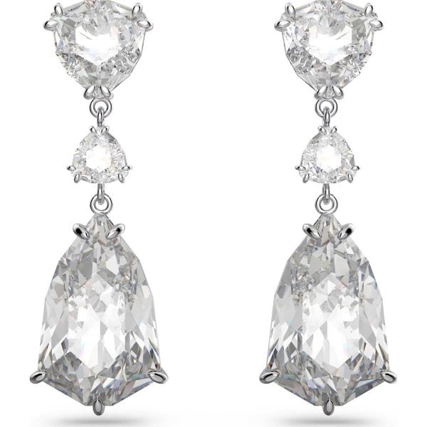 Mesmera drop earrings, Mixed cuts, White, Rhodium
