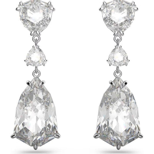 Mesmera drop earrings, Mixed cuts, White, Rhodium
