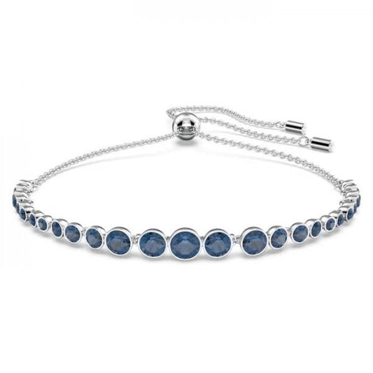 Emily bracelet, Mixed round cuts, Blue, Rhodium