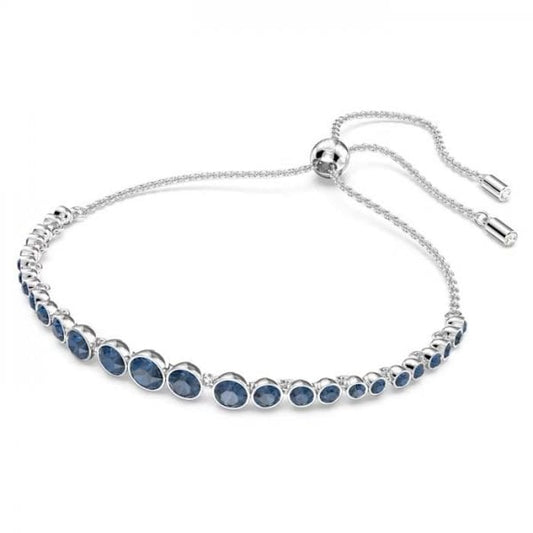 Emily bracelet, Mixed round cuts, Blue, Rhodium