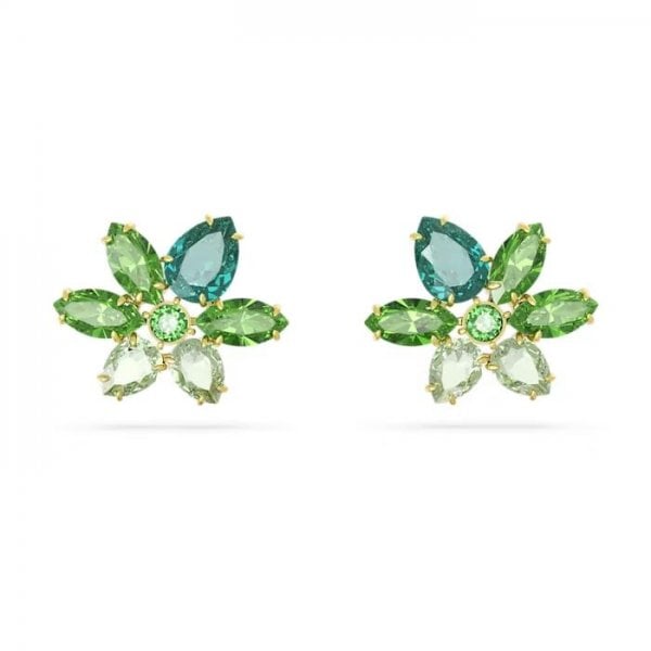 Gema stud earrings, Mixed cuts, Flower, Green