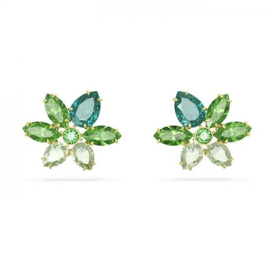 Gema stud earrings, Mixed cuts, Flower, Green