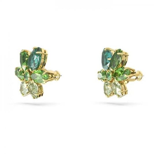 Gema stud earrings, Mixed cuts, Flower, Green