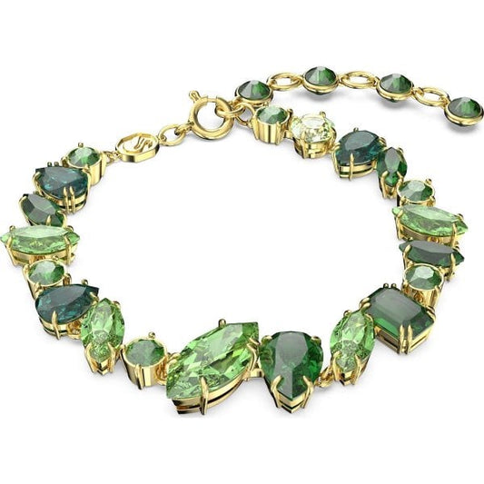 Gema bracelet, Mixed cuts, Green, Gold-tone