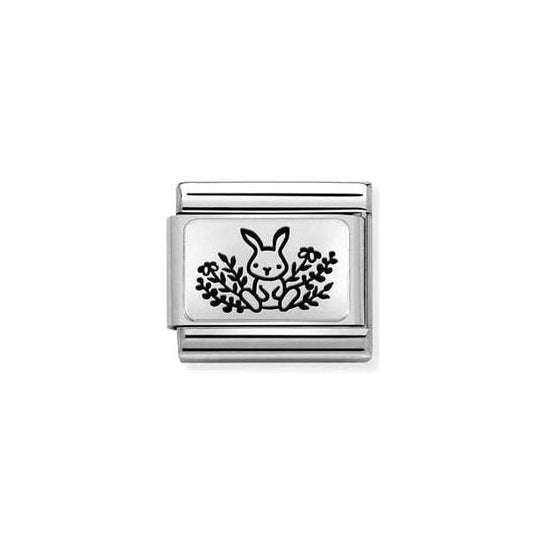 Silver Rabbit Flowers Charm