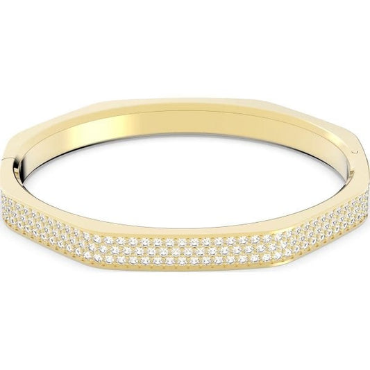 Dextera bangle, Octagon, Pavé, White, Gold-tone
