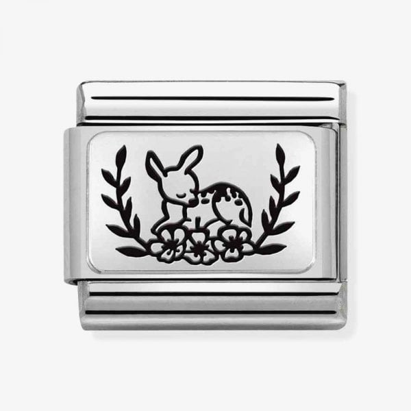 Silver Fallow Deer Flowers Charm