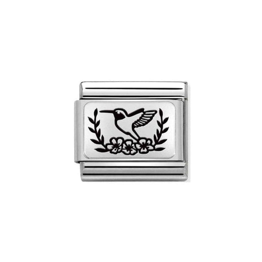 Silver Hummingbird With Flowers Charm