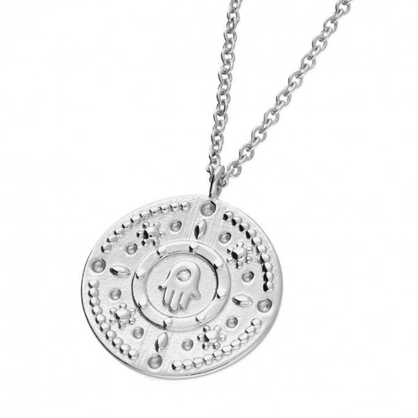 SILVER NECKLACE: 50-53CM HAMSA HAND CZ DISC