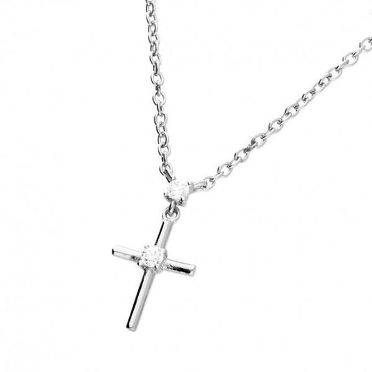 SILVER NECKLACE: 45CM PLAIN CROSS WITH CZ