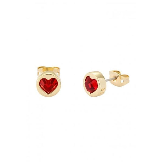HEARTAN Gold Tone Red Glass Heart Stud Earrings