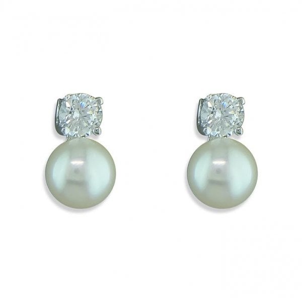 Sterling Silver Earring - Pearl & CZ Stud