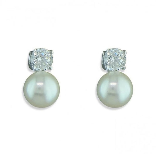Sterling Silver Earring - Pearl & CZ Stud