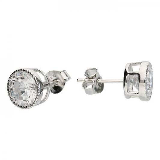 Sterling Silver Earrings 8mm with CZ