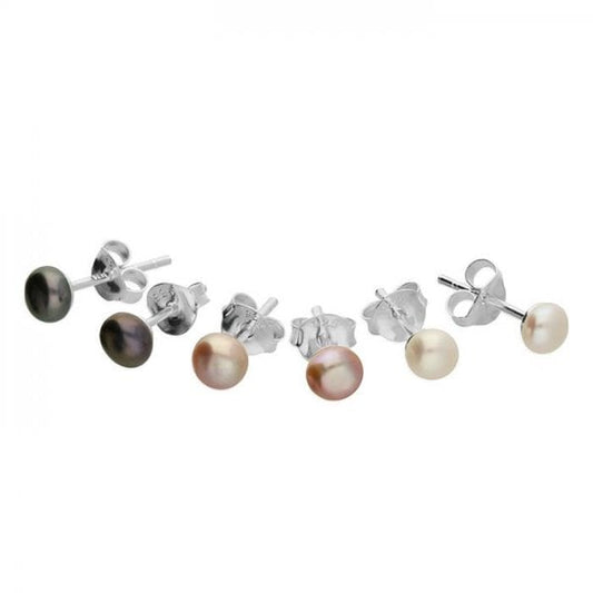 Set of 3 Silver Earrings - White, Pink, Black