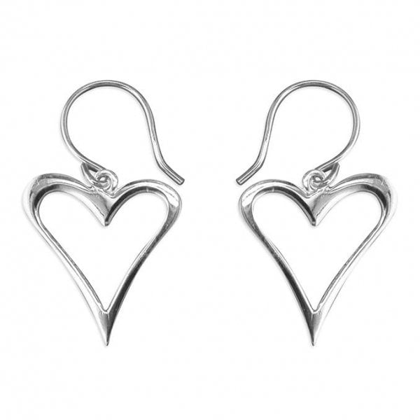 EARRINGS SILVER ABSTRACT OUTLINE HEART STUDS
