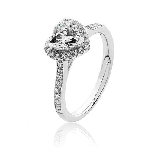 Silver Heart Shape Halo Style Ring - Size M