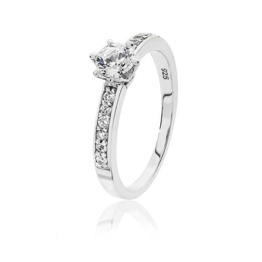 Silver 5mm Claw & Shoulder Set Ring - Size O
