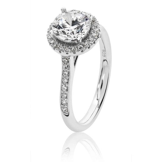 Silver Claw Set Halo Style CZ Ring - Size M