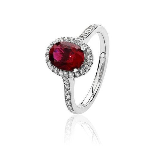 Silver Claw Set Oval Shape Red CZ Ring - Size N