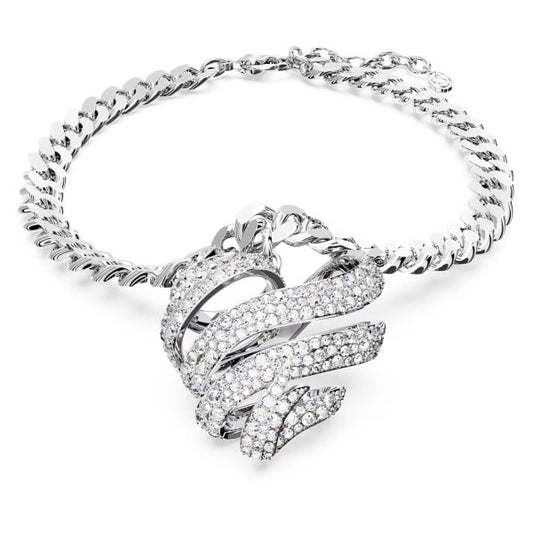 Volta choker, Heart, White, Rhodium plated