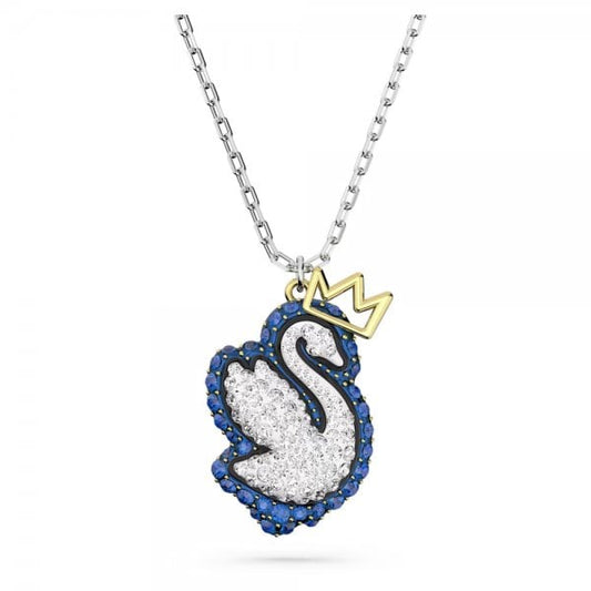Pop Swan pendant, Swan, Blue, Rhodium plated