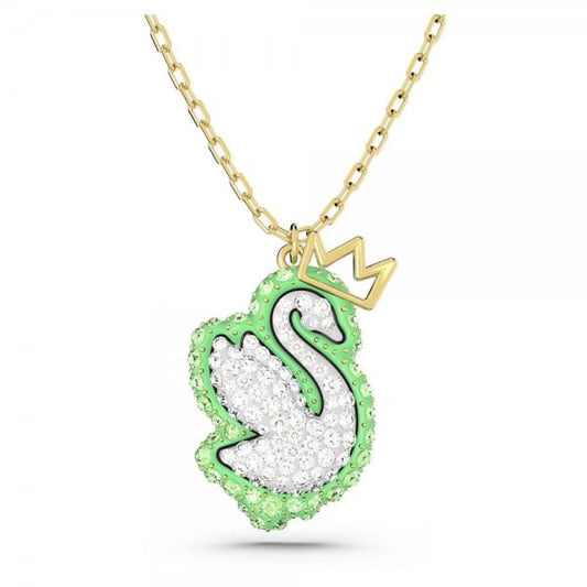 Pop Swan pendant, Swan, Green, Gold-tone