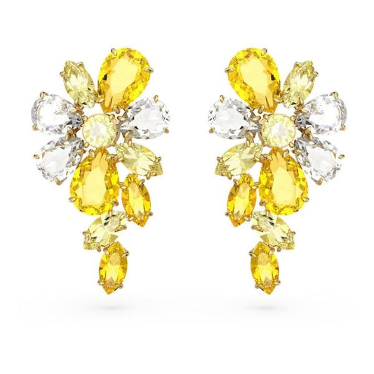 Gema drop earrings, Mixed, Flower, Yellow, Gold