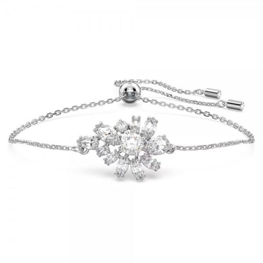 Gema bracelet, Flower, White, Rhodium plated