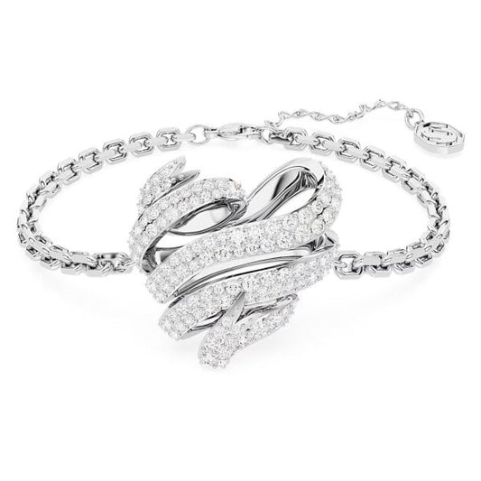 Volta bracelet, Heart, White, Rhodium plated
