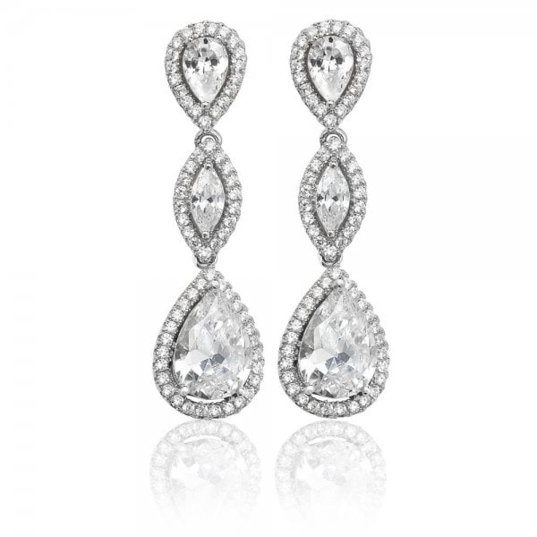 SILVER PEAR & MARQUISE SHAPE HALO CZ DROPS