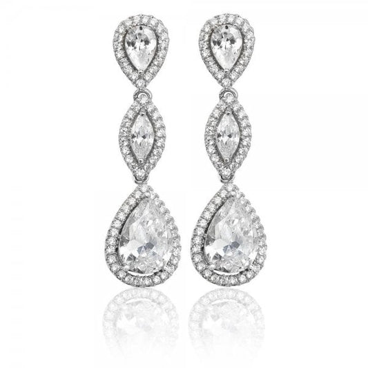 SILVER PEAR & MARQUISE SHAPE HALO CZ DROPS