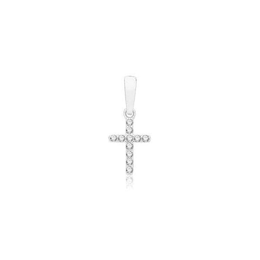9CT WHITE GOLD CZ CROSS PENDANT