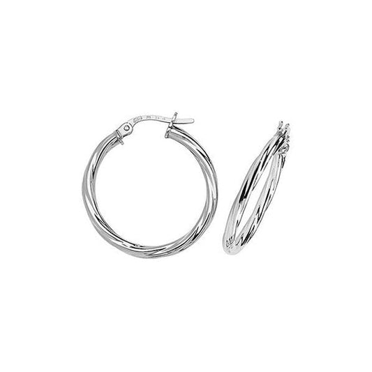 9ct White Gold 20mm Hoop Earrings