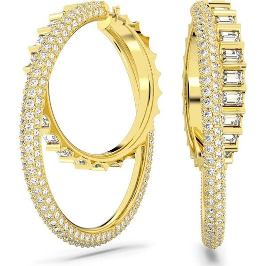 Rota hoop earrings, Mixed cuts, White, Gold-tone