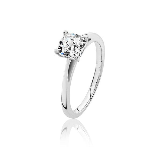 SILVER 4 CLAW SET 6MM CUSHION CZ RING SIZE N