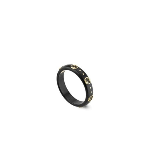 Icon 18ct Yellow Gold Black Corundum Ring -SIZE 14