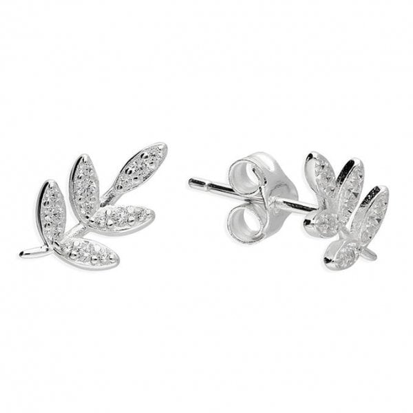 Sterling Silver Earring - 5 Leaf Studs with CZ