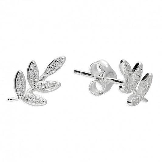 Sterling Silver Earring - 5 Leaf Studs with CZ